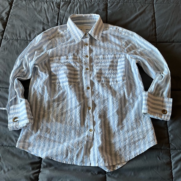Michael Kors Blue and White Striped womens Shirt M - Picture 2 of 5